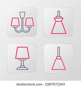 Set line Chandelier, Table lamp, Lamp hanging and  icon. Vector
