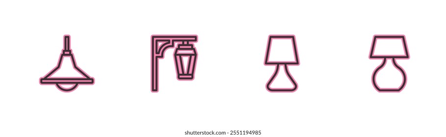 Set Linie Kronleuchter, Tischlampe, Vintage Straßenbeleuchtung und Symbol. Vektorgrafik