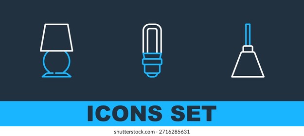 Set línea de lámpara, lámpara de mesa y bombilla led icono. Vector