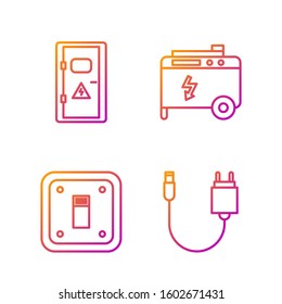 Set line Charger, Electric light switch, Electrical cabinet and Portable power electric generator. Gradient color icons. Vector