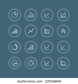 Set of line chart and diagram icons. Isolated on blue background. Vector illustration, eps 8.