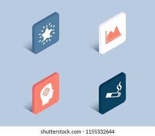 Set of Line chart, Recruitment and Rank star icons. Smoking sign. Financial graph, Headhunter aim, Best result. Cigarette.  3d isometric buttons. Flat design concept. Vector
