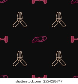 Set line Chassis car, Car battery jumper power cable and headlight on seamless pattern. Vector