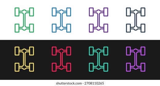 Set line Chassis car icon isolated on black and white background.  Vector