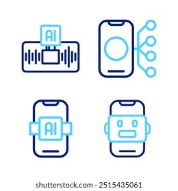 Set line Chat bot, Artificial intelligence AI, Neural network and  icon. Vector