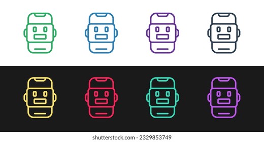 Set line Chat bot icon isolated on black and white background. Chatbot icon.  Vector