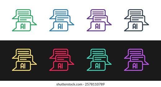 Set line Chat bot icon isolated on black and white background. Chatbot icon.  Vector