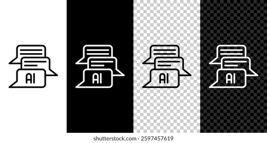 Set line Chat bot icon isolated on black and white, transparent background. Chatbot icon.  Vector