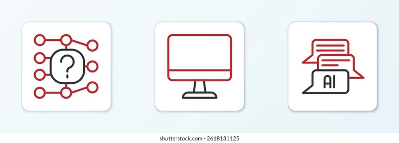 Zeile Chat-Bot, Neuronales Netzwerk und Computerbildschirm-Symbol festlegen. Vektorgrafik