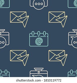 Set line Chat messages notification on monitor, Envelope and Calendar with email on seamless pattern. Vector