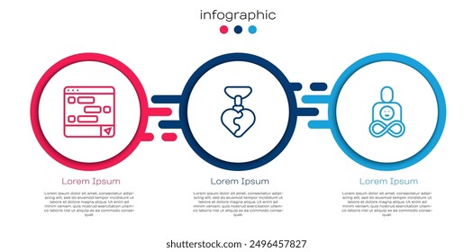 Set line Chat messages on laptop, Necklace with heart shaped and Friends forever. Business infographic template. Vector