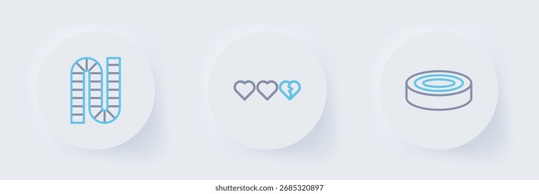 Set line Checker game chips, Hearts for and Board icon. Vector