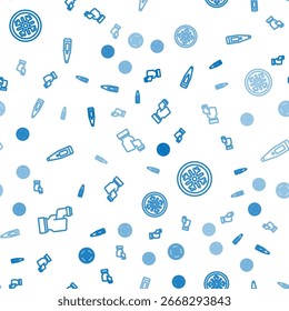 Definir linha Verificando a temperatura corporal, floco de neve e termômetro digital em padrão sem costura. Vetor