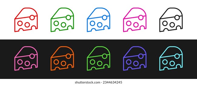 Set line Cheese icon isolated on black and white background.  Vector