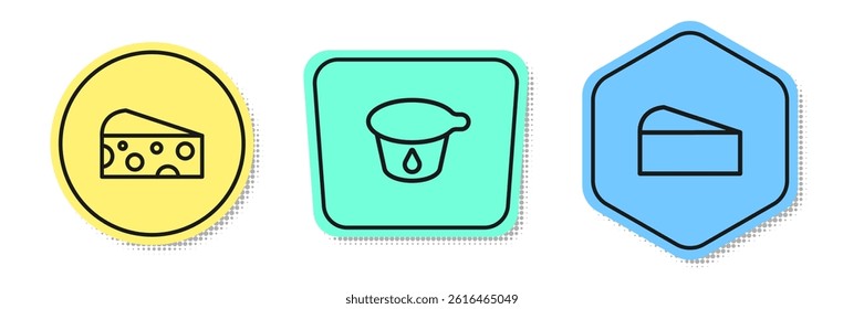 Set line Cheese, Yogurt container and . Colored shapes. Vector