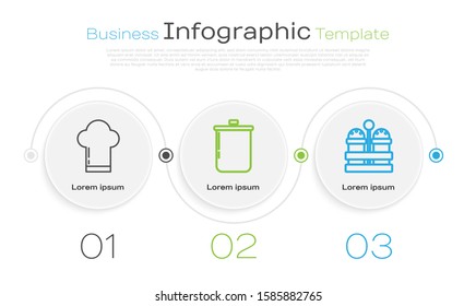 Set line Chef hat , Cooking pot  and Salt and pepper . Business infographic template. Vector