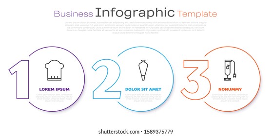 Set line Chef hat , Pastry bag for decorate cakes and Blender . Business infographic template. Vector