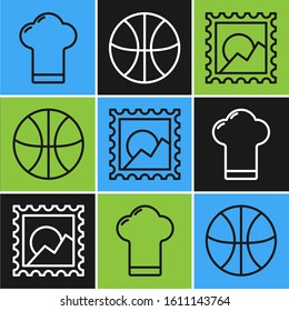 Set line Chef hat, Picture landscape and Basketball ball icon. Vector