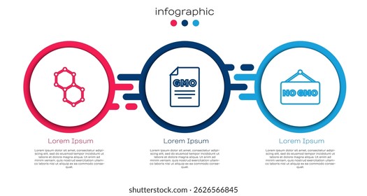 Set line Fórmula química, OGM y No. Plantilla de infografía de negocios. Vector