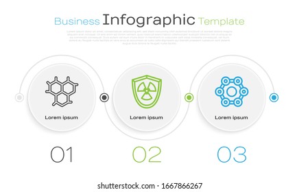 Set line Chemical formula, Radioactive in shield and Chemical formula. Business infographic template. Vector