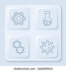 Set line Chemical formula, Test tube and flask chemical, Molecule and Bacteria. White square button. Vector