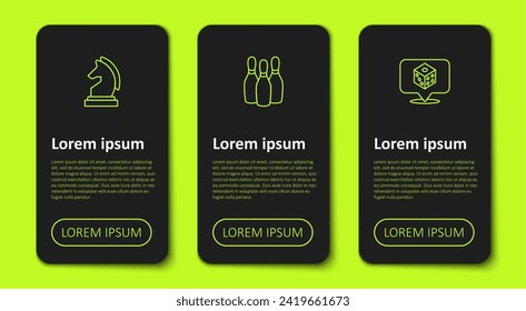 Fijar la línea de ajedrez, boliche y dados de juego. Plantilla de infografía empresarial. Vector