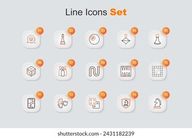Set line Chess, Game dice, Puzzle pieces toy, Air hockey table, Board game, Backgammon board and  icon. Vector svg