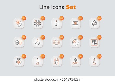 Set line Chess, Game dice, Bowling pin, Crossword, Billiard pool snooker ball and Table football icon. Vector