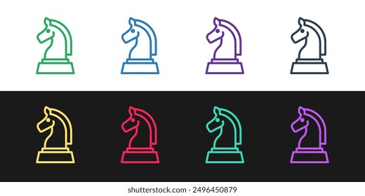 Set line Chess icon isolated on black and white background. Business strategy. Game, management, finance.  Vector