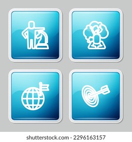 Set line Chess, Man holding flag, Planet with and Target icon. Vector