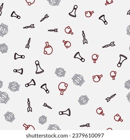 Set line Chess pawn, Dart arrow, Table football and Racket on seamless pattern. Vector