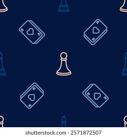 Set line Chess, Playing cards and pawn on seamless pattern. Vector