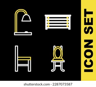 Set line Chest of drawers, Chair,  and Table lamp icon. Vector