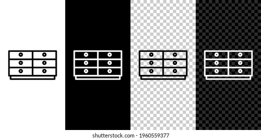 Set line Chest of drawers icon isolated on black and white background. Vector