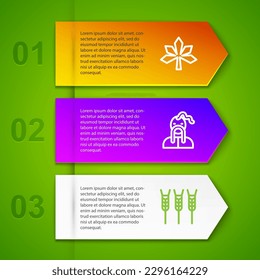 Fijar la línea Hoja de castaño, saco ucraniano y Trigo. Plantilla de infografía empresarial. Vector