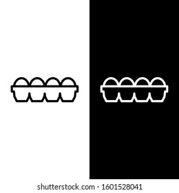 Set line Chicken egg in box icon isolated on black and white background.  Vector Illustration