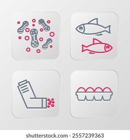 Set line Chicken egg in box, Inhaler, Fish and Bacteria icon. Vector