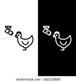 Set line Chicken farm and wireless Controlling CCTV security camera icon isolated on black and white background.  Vector Illustration