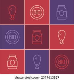 Fijar la línea pierna de pollo, Jam jar y Banner para ícono de bio. Vector