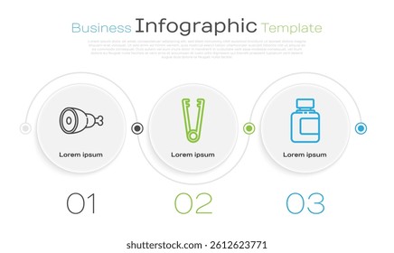 Set line Chicken leg, Meat tongs and Sauce bottle. Business infographic template. Vector