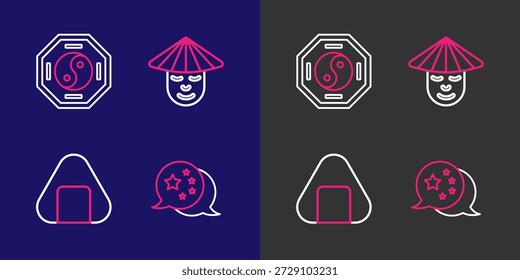 Set line China flag, Sushi, Chinese man and Yin Yang icon. Vector