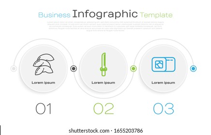 Fije la galleta china de la fortuna, katana japonesa y sushi. Plantilla de infografía empresarial. Vector