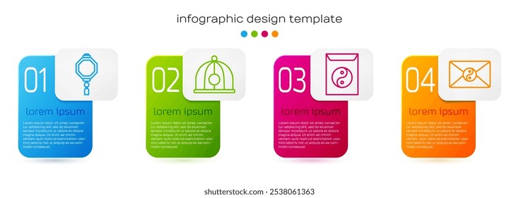 Definir linha lanterna de papel chinês, chapéu chinês, Yin Yang e envelope e Yin Yang e envelope. Modelo de infográfico comercial. Vetor