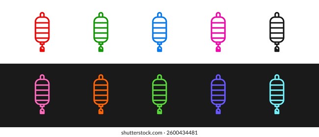 Set line Chinese paper lantern icon isolated on black and white background.  Vector