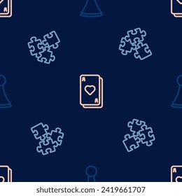 Set line Chip for board game, Puzzle pieces toy and Playing cards on seamless pattern. Vector