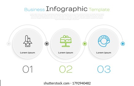Set line Chocolate bar, Cake on plate and Donut. Business infographic template. Vector
