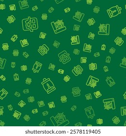 Set line Chocolate bar, Camping lantern and Spider web on seamless pattern. Vector