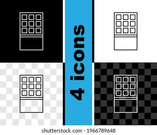 Set line Chocolate bar icon isolated on black and white, transparent background.  Vector