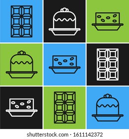 Set line Chocolate bar, Nougat with nuts and Cake icon. Vector