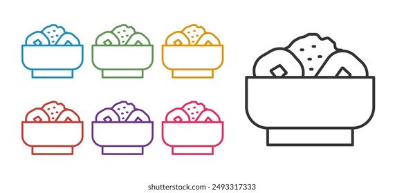 Set line Chow mein on plate icon isolated on white background. Asian food. Set icons colorful. Vector